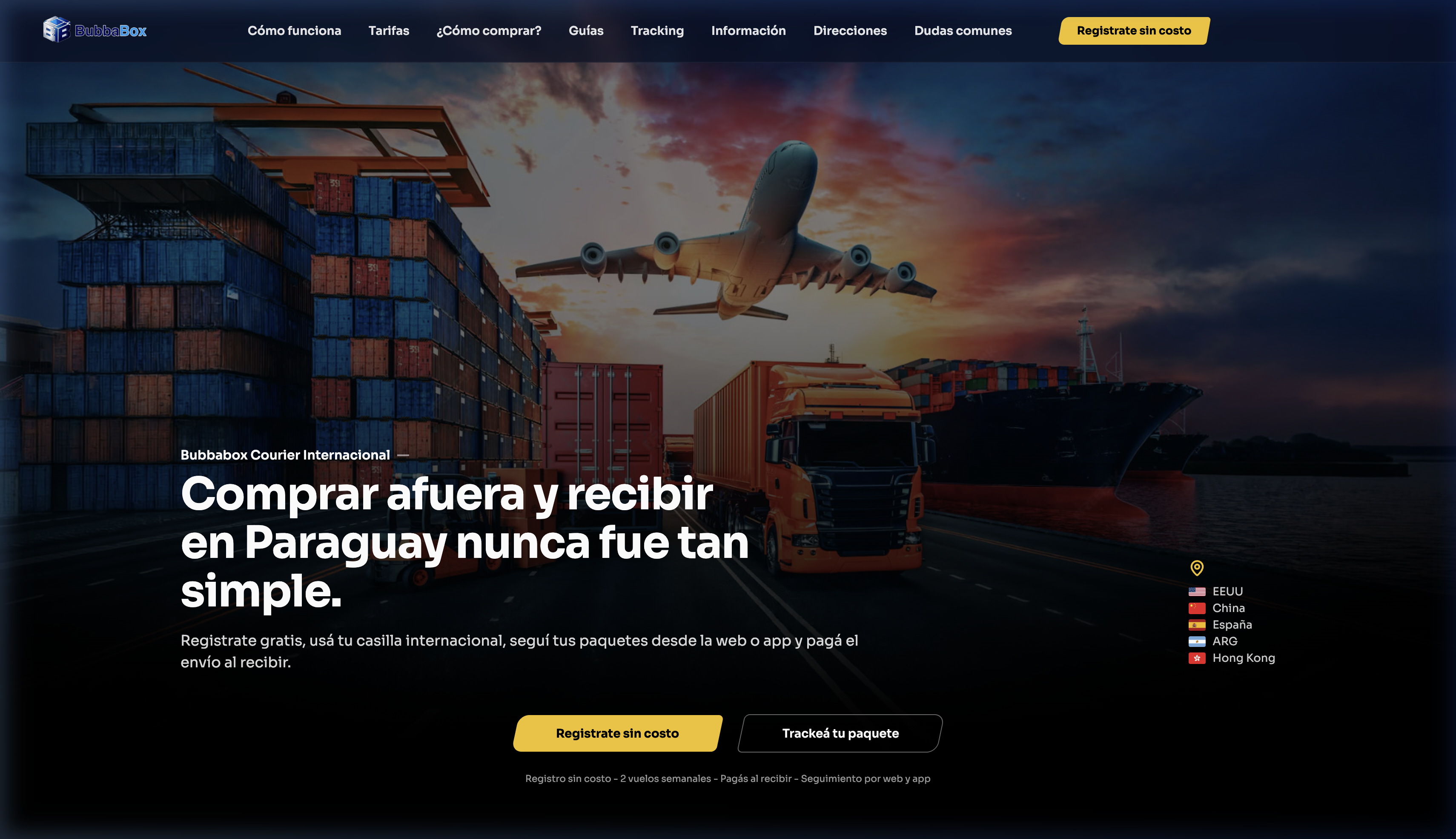 Landing page de BubbaBox - Courier Internacional