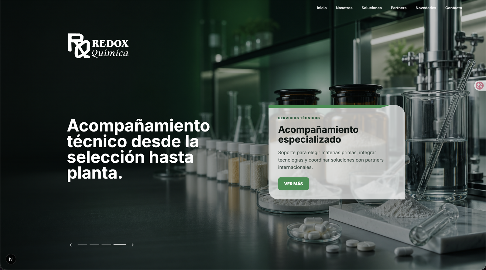 Página de inicio del sitio web de Redox Química